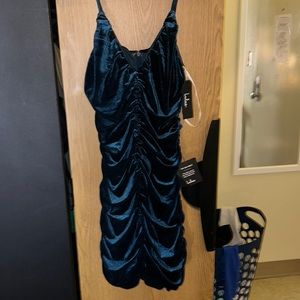 Dark blue Velvet Ruched Bodycon Dress